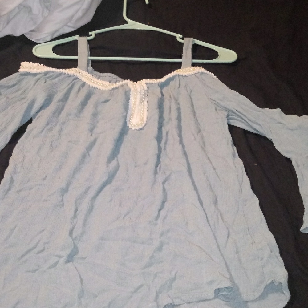 Turquoise cold shoulder shirt